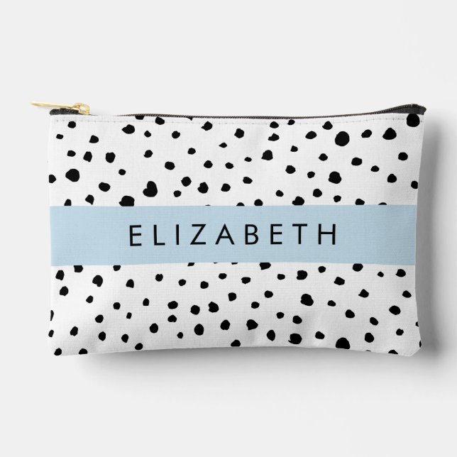 Pochette À Accessoires Points dalmatiens, Spots, Noir et Blanc, Votre nom (Recto)