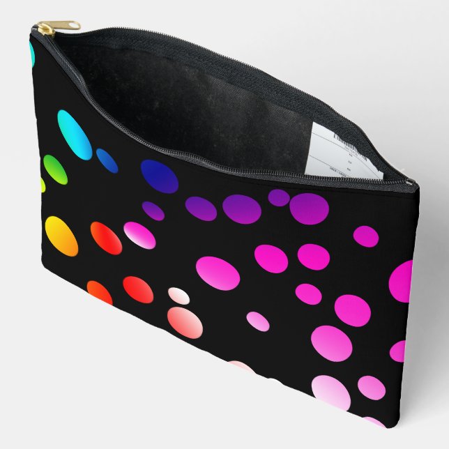Pochette À Accessoires Points De Néon Sur Noir (Ouvrir)