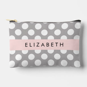 Pochette À Accessoires Pois gris, Motif Pointe Polka, Votre Nom