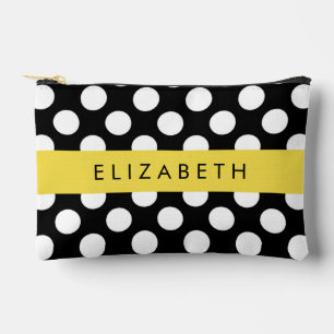 Pochette À Accessoires Pois noirs et blancs, pointillés, Votre nom