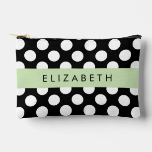 Pochette À Accessoires Pois noirs et blancs, pointillés, Votre nom