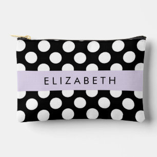 Pochette À Accessoires Pois noirs et blancs, pointillés, Votre nom