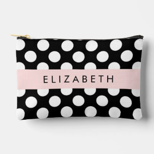 Pochette À Accessoires Pois noirs et blancs, pointillés, Votre nom