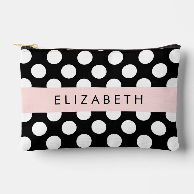 Pochette À Accessoires Pois noirs et blancs, pointillés, Votre nom (Recto)