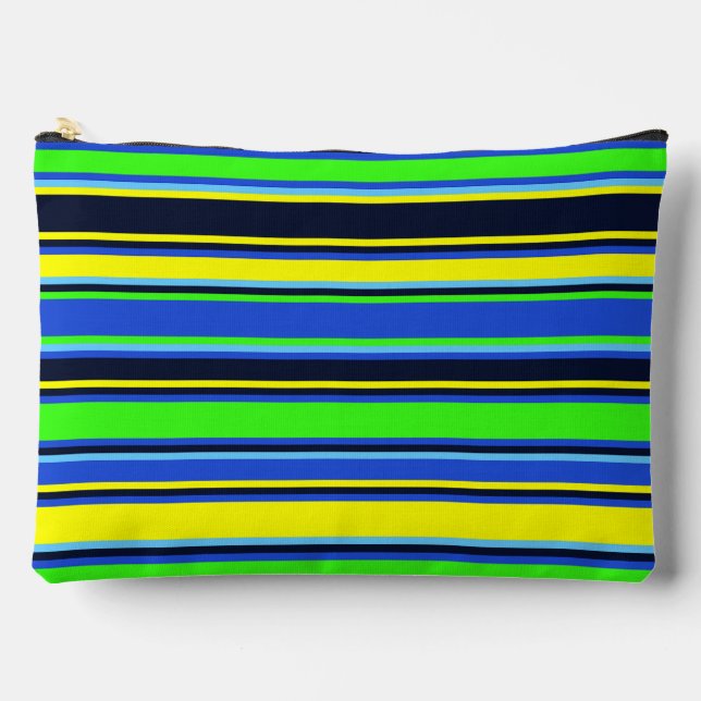 Pochette À Accessoires Pouch rayé bleu, citron vert et jaune (Recto)