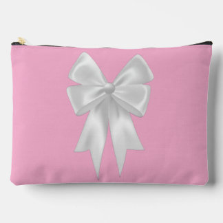 Pochette À Accessoires Poussée Motif mignonne rose avec ruban blanc