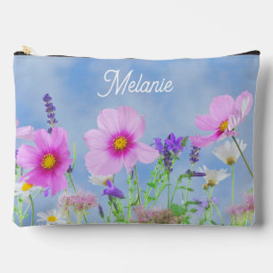 Pochette À Accessoires Prairie de fleurs sauvages roses personnalisée