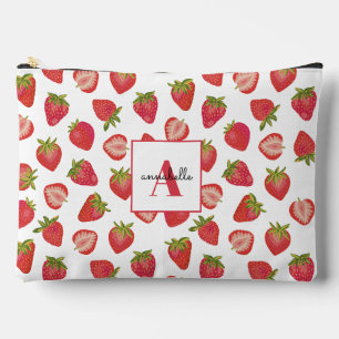 Pochette À Accessoires Premier nom du monogramme du motif de fraises
