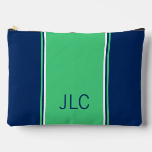 Pochette À Accessoires Preppy Green et Navy Blue Stripe Monogramme