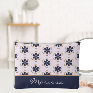 Pochette À Accessoires Pretty Retro 70's Flower Power Navy - à peine rose