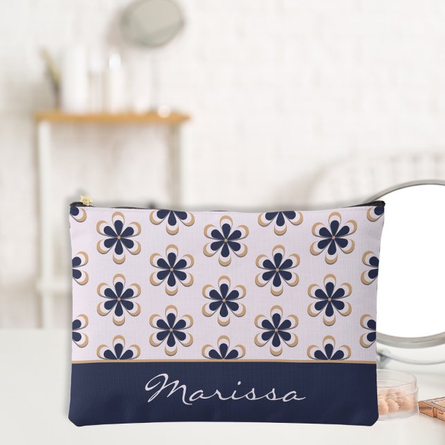 Pochette À Accessoires Pretty Retro 70's Flower Power Navy - à peine rose (Créateur téléchargé)