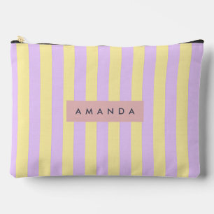 Pochette À Accessoires Rayure Pastel Personnalisée Jaune et Lilas
