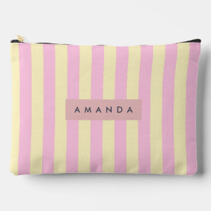 Pochette À Accessoires Rayure rose pastel et jaune personnalisée