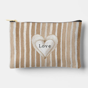 Pochette À Accessoires Rayures beige crème Cœur blanc Amour