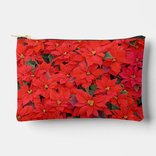 Pochette À Accessoires Red Poinsettias I Christmas Holiday Floral Photo (Recto)
