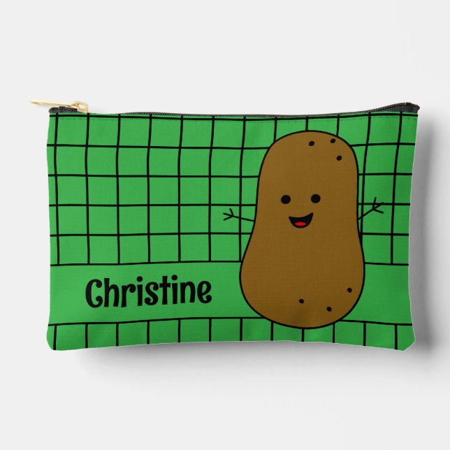 Pochette À Accessoires Rétro, Pomme de terre Brown, Vert Personnalisé (Recto)