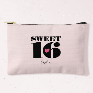 Pochette À Accessoires Retro Sweet 16 Anniversaire Nom personnalisé Rose