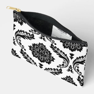 Pochette À Accessoires Rococo Damask grand motif décentré noir sur blanc