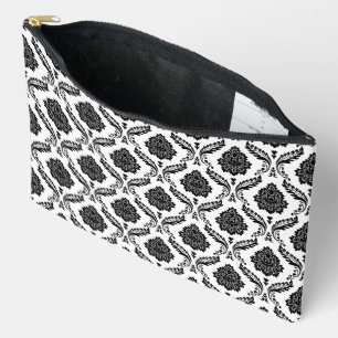 Pochette À Accessoires Rococo Damassé Rpt Motif Noir sur Blanc