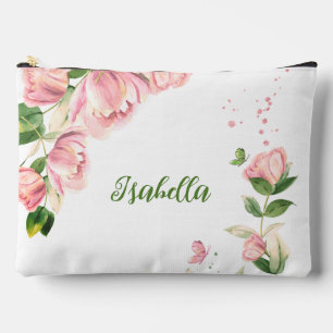 Pochette À Accessoires Romantique fleurs roses verdure