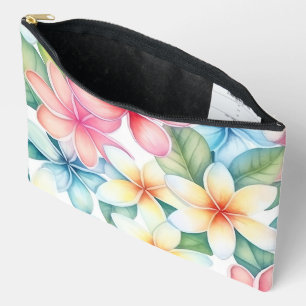 POCHETTE À ACCESSOIRES ROSE JAUNE BLEU FRANGIPANI FLORAUX BLOOMS