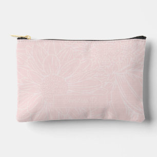 Pochette À Accessoires Rose Pâle sur Chrysanthèmes Roses avec Nom