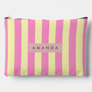 Pochette À Accessoires Rose pastel et jaune personnalisé à rayures