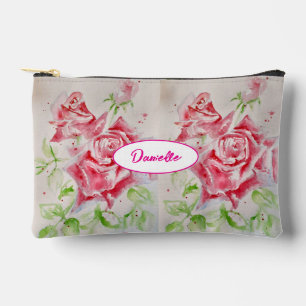Pochette À Accessoires Rose Rose Rouge Fleur Aquarelle Fleur Fleurs Fille