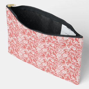 POCHETTE À ACCESSOIRES ROUGE À L'AIR DE LACE BLANCHE INTRICATE