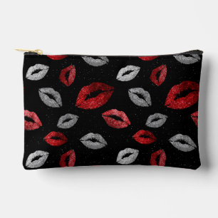 Pochette À Accessoires Rouge de la Saint-Valentin Lèvres Pailletées Argen