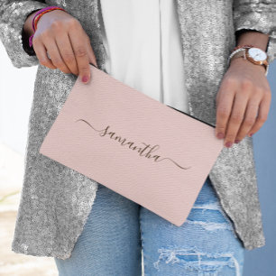 Pochette À Accessoires Rouge et Marron Foncé Élégant Nom de Signature en 
