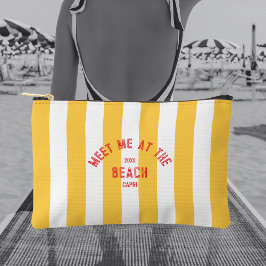 Pochette À Accessoires Rouge Rencontrez-Moi À La Plage Cabana Jaune Strip