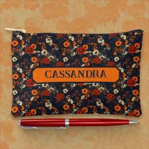 Pochette À Accessoires Rouge Rouille et Orange sur Floral Country Ditsy B