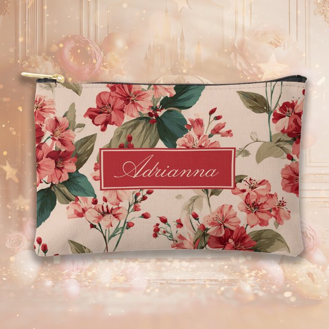 Pochette À Accessoires Rouge sur Hibiscus rose Floral (Créateur téléchargé)