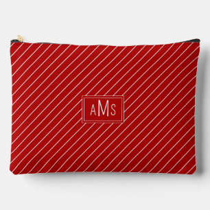 Pochette À Accessoires Rouges et Blanches Rayures Monogramme Élégantes