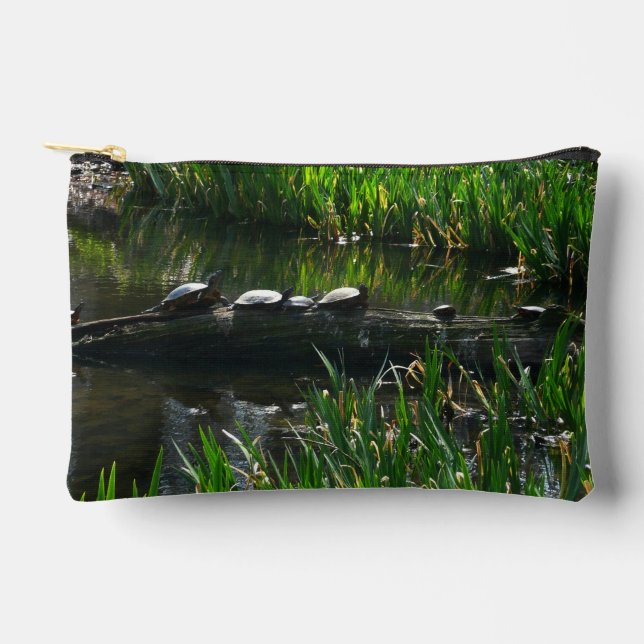 Pochette À Accessoires Row of Turtles Green Nature Photo (Recto)