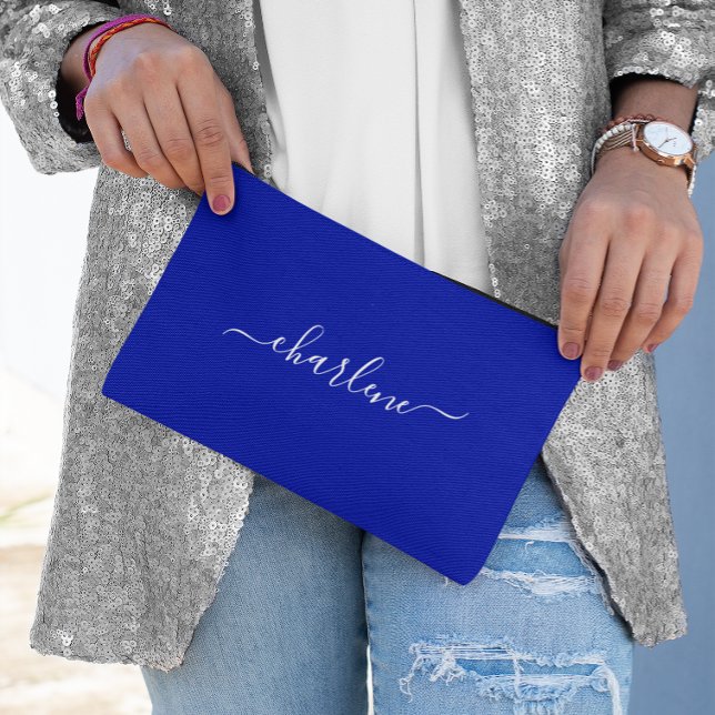 Pochette À Accessoires Royal Blue and White Nom élégant (Royal Blue and White Elegant Name Accessory Pouch)