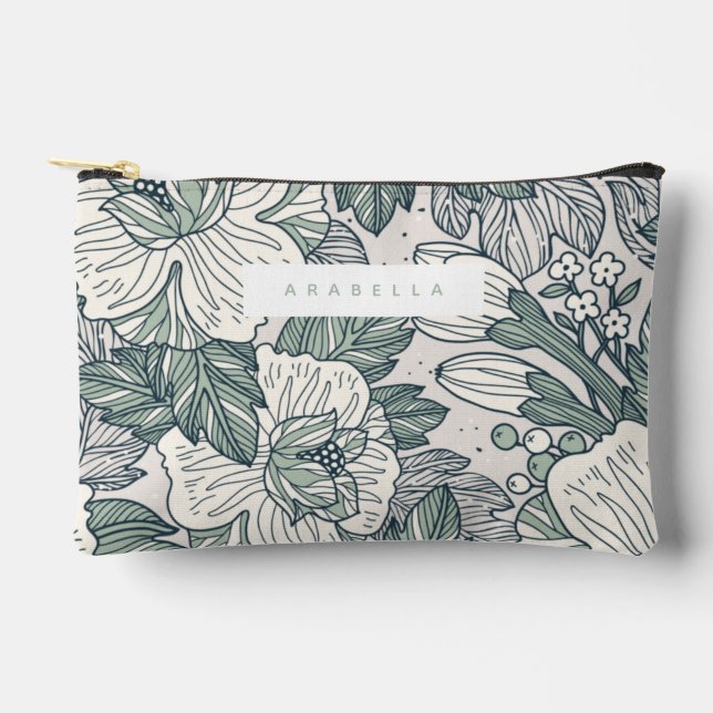 Pochette À Accessoires Sage Green Abstraite Line Art Floral (Recto)