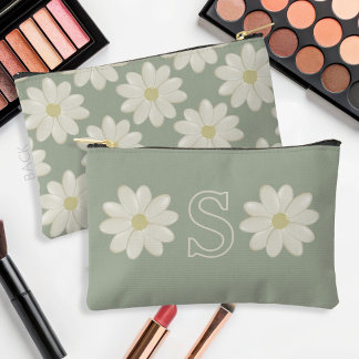 Pochette À Accessoires Sage Green Daisy Monogramme Accessoire Pouch