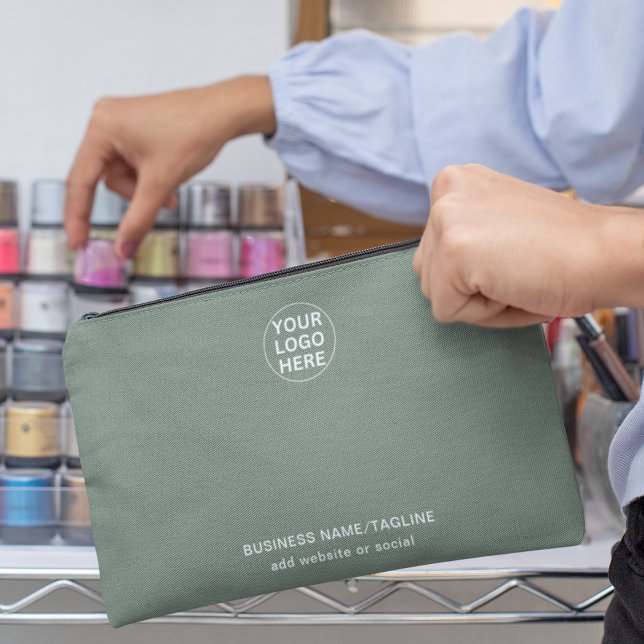 Pochette À Accessoires Sage Green Texte & Logo l Promotionnels Business (Créateur téléchargé)