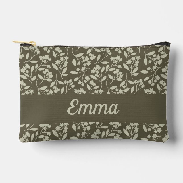 Pochette À Accessoires Sage Vert Botanique Fleurs Élégantes (Recto)