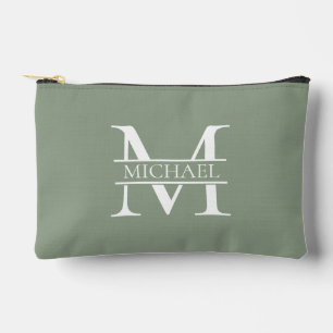 Pochette À Accessoires Sage Vert Elégant Personnalisé Monogramme & Nom