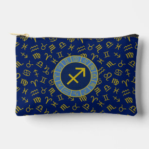 Pochette À Accessoires Sagittaire Zodiac+Astrologie Symboles Ptn Gld+Blue