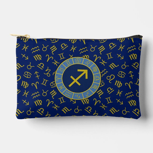 Pochette À Accessoires Sagittaire Zodiac+Astrologie Symboles Ptn Gld+Blue (Recto)