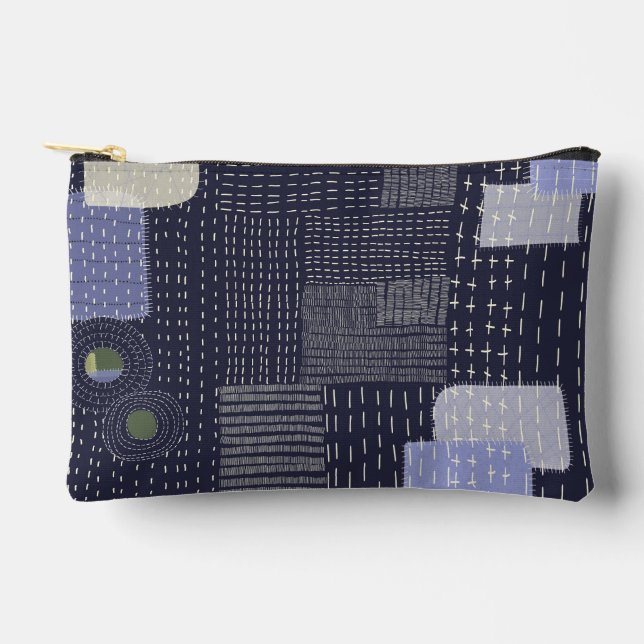 Pochette À Accessoires sashiko japonais coutures ressemblant à un motif (Recto)