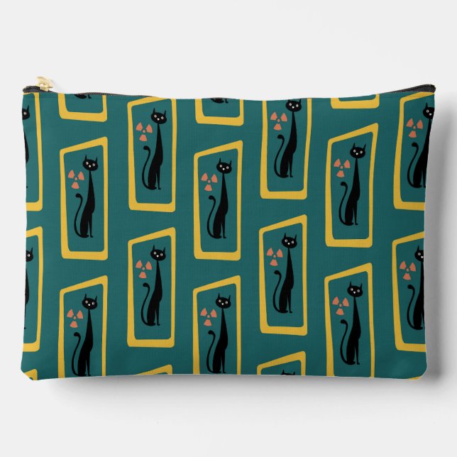 Pochette À Accessoires Schrödinger's Cat Mid Century bleu foncé moderne (Recto)