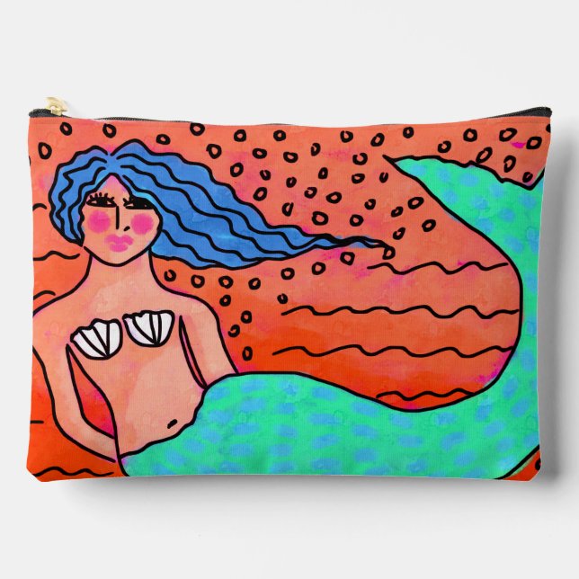 Pochette À Accessoires Sirène avec cheveux bleus Art Abstrait (Recto)