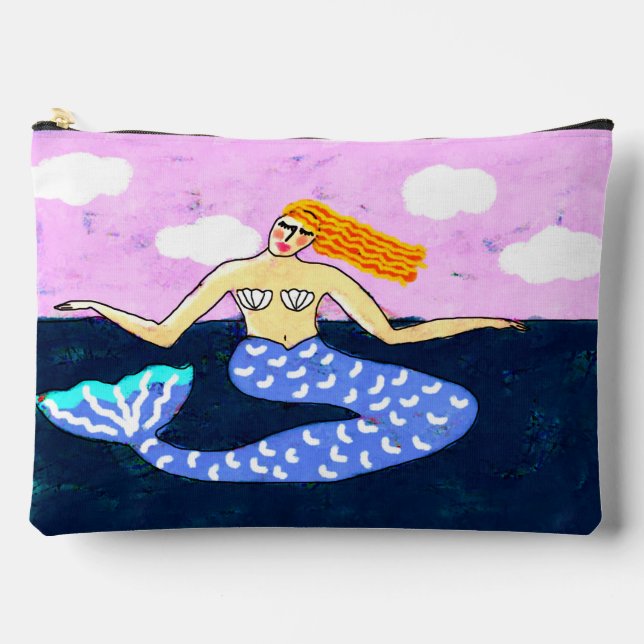 Pochette À Accessoires Sirène d'art Abstrait de la mer Bleue profonde (Recto)
