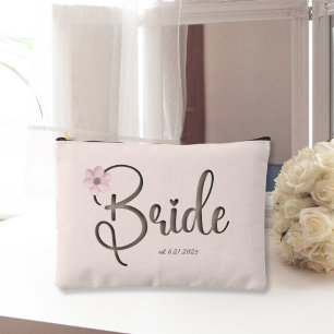 Pochette À Accessoires Soirée de mariée en caligraphie florale rose