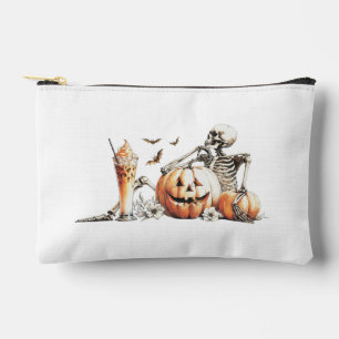 Pochette À Accessoires Squelette avec citrouille et boire. Halloween.